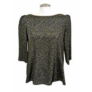 Claudie Pierlot Womens 8 Medium Animal Print Blouse Olive Green Back Keyhole